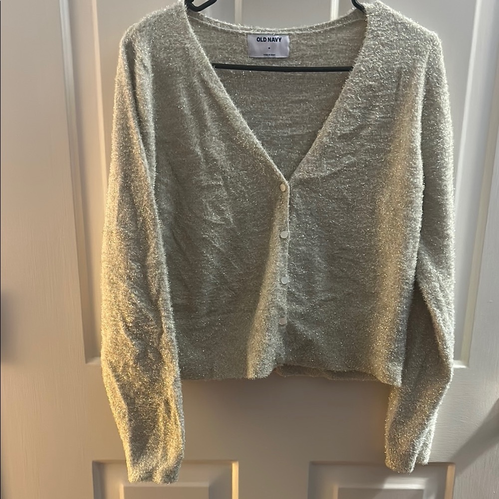 Old Navy Cream with Gold Flecks Knit Cardigan Sweater V-Neck